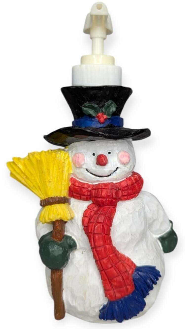 Bed Bath & Beyond Resin Snowman Soap Dispenser w/ Top Hat and Broom - Red Scarf